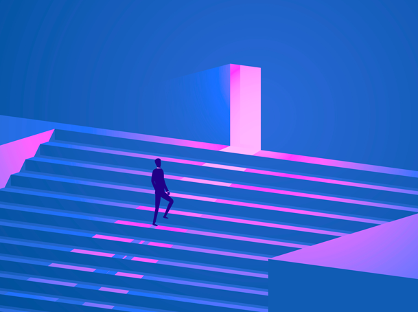 Business career growth vector concept. Symbol of promotion, new opportunity and challenge.