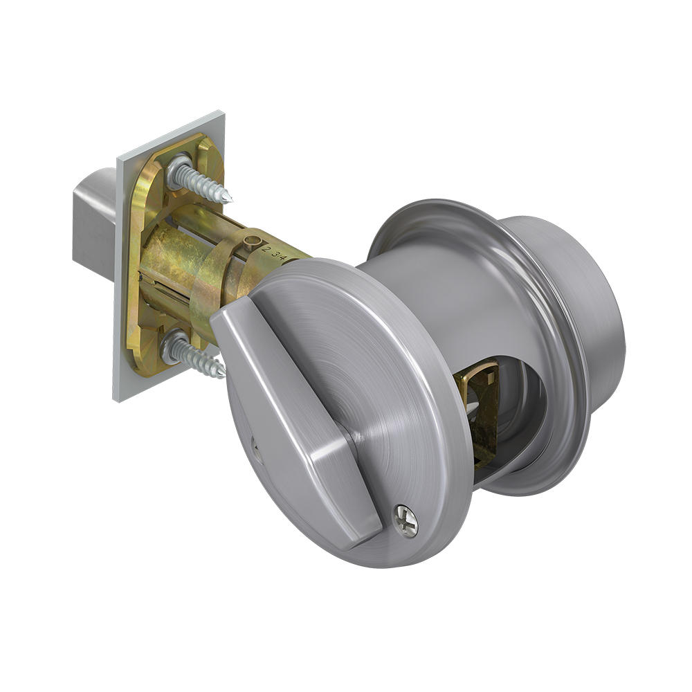Schlage Commercial AL53BDSAT605 AL Series Grade 2 Cylindrical Lock Entry Function Turn/Push Button Locking Saturn Lever Design Bright Brass Finish 