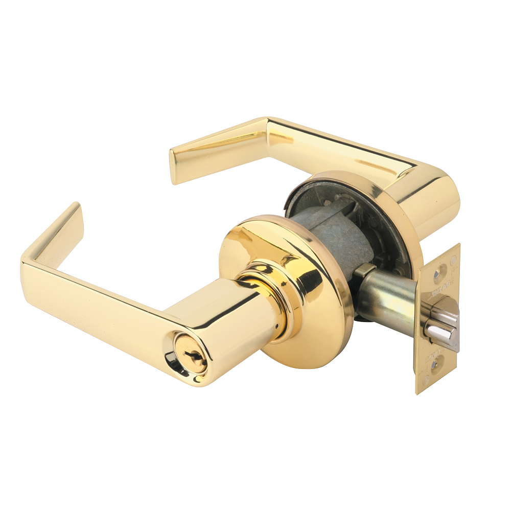 Jupiter Design Bright Brass Finish Passage Function Keyless Schlage AL10S JUP 605 Series AL Grade 2 Cylindrical Lock 
